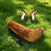 Party Stage Costume & Props Set, Nick Headband & Animal Tail, High-Quality Handmade Large Plush Realistic Red Fox, Adjustable Waistband, Cosplay Costume Accessories, Anime Carnival Halloween Costume Party Props - View 3
