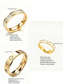 Set Cincin Wanita Stainless Steel Bertatahkan Elemen Daun Semanggi Elegan 3 Buah Satu Baris, Cocok untuk Kasual, Kencan, Berbagai Acara atau Hadiah Liburan untuk Teman - WD008JZ-8+JM757JZ-8+FSY034JZ-8 - View 2