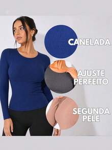 Blusa Canelada Feminina Manga Longa Inverno Segunda Pele Casual do PP ao G - Marrom - Visão 4