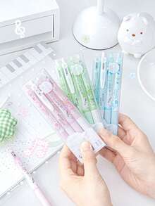4支裝可愛四葉草壓式凝膠筆 0.5mm 黑墨水 CS雙珠筆 快乾順滑書寫 開學禮物 適合兒童 - 彩色 - 查看 1