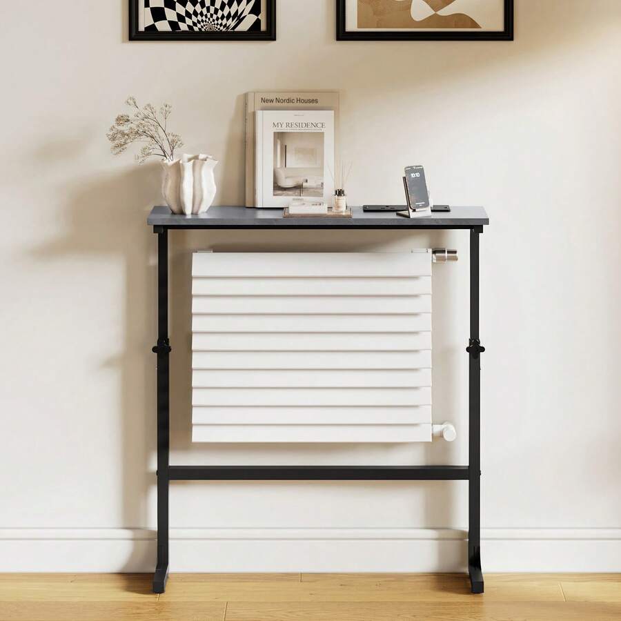 Luxstein Slim Console Table, Height Adjustable 75/100 Cm Sofa Table With Charging Station For Entryway, Living Room, Small Spaces - 75cm - Gray - View 1