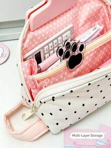 1/2pcs Cute Large Capacity Polka Dot Shell Pattern Student Pencil Case - Cream White, Suitable For Classroom, Travel, Multi-Compartment Organizer Bag, Polka Dot Pattern, For Stationery.Back To School. - Multicolor - View 6