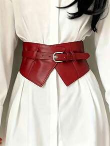 1 pieza Cinturón elástico rojo versátil para mujer, diseño único, adecuado para complementar trajes, vestidos o uso diario - Rojo - Ver 7