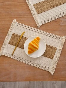 1pc Bohemian Style Woven Placemat, Rustic Farmhouse Burlap Table Mat With Tassels, Nordic Style Table Decor Mat, Coffee Table Mat, Home Bowl & Plate Mat, Home Decor - Multicolor - View 10