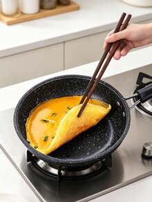 1pc Premium Non-Stick Frying Pan, Suitable For Frying Eggs, Burgers And Omelets, Heat-Resistant Wooden Handle, Easy Food Release And Cleaning, Ideal Choice For Home Kitchen Cooking - View 2