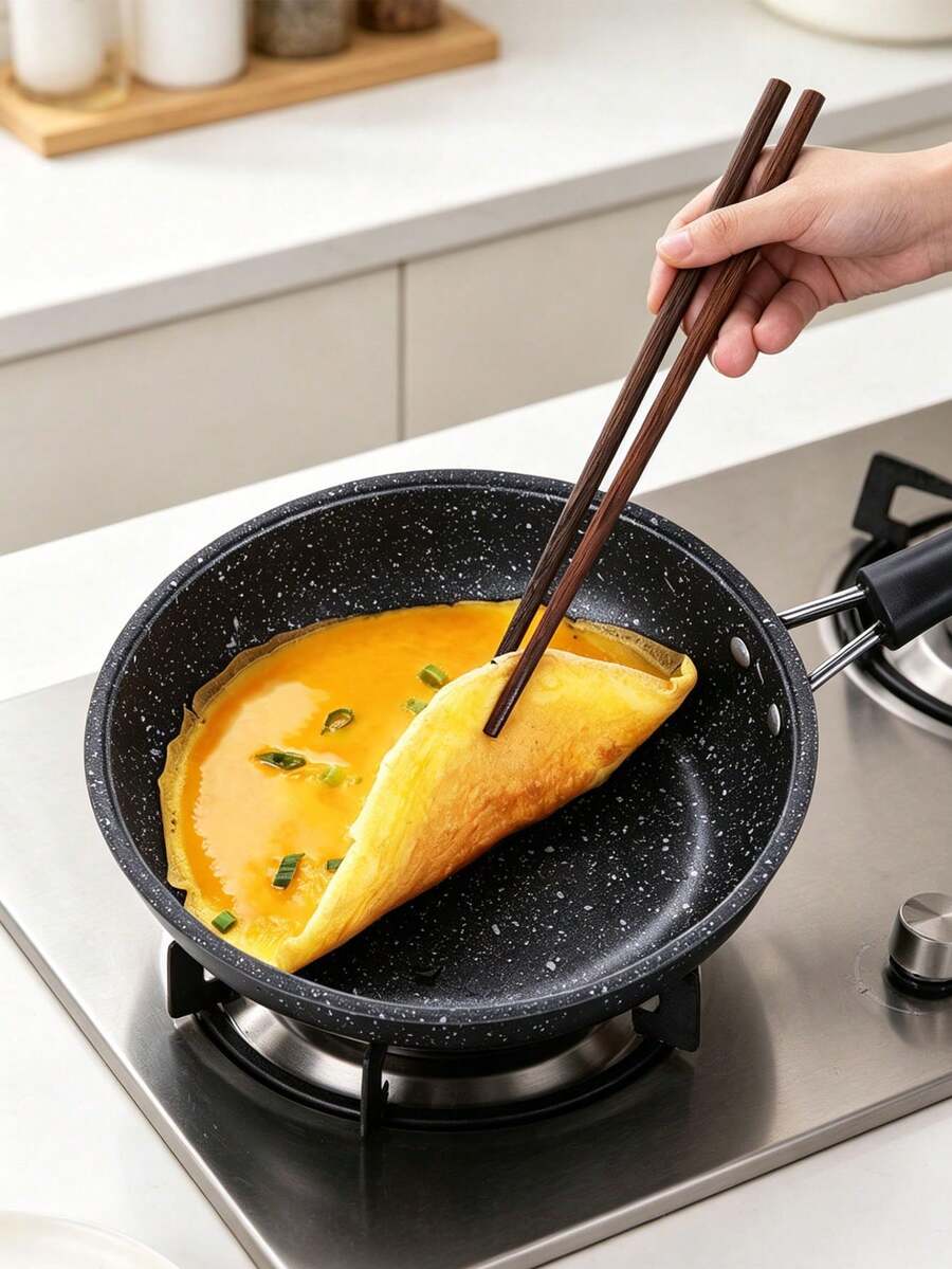 1pc Premium Non-Stick Frying Pan, Suitable For Frying Eggs, Burgers And Omelets, Heat-Resistant Wooden Handle, Easy Food Release And Cleaning, Ideal Choice For Home Kitchen Cooking