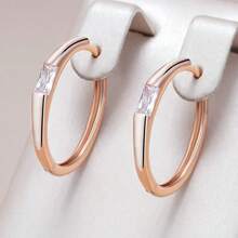 Vintage Copper Earrings & Ring, Synthetic Cubic Zirconia Accessories, Shiny Square, Bridal Vintage Wedding Jewelry - Rose Gold - View 1