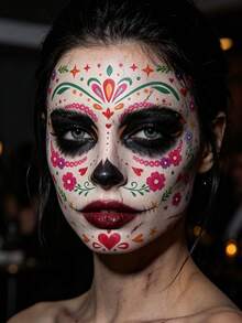 2sheets/4 Sheets Glow In The Dark Halloween Tattoo Stickers, Day Of The Dead Face Makeup Tattoos, Goth Spider Web & Darkness Rose & Skull Waterproof Temporary Tattoo Stickers, Halloween Fake Tattoos For Halloween Parties & Gifts - Multicolor - View 8