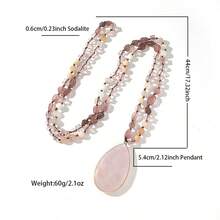 1pc New Spring Bohemian Vintage Natural Stone Glass Woven Necklace, Glass Connected Square Imperial Stone Pendant, Women's Sweater Chain Necklace - NK2634 - View 7