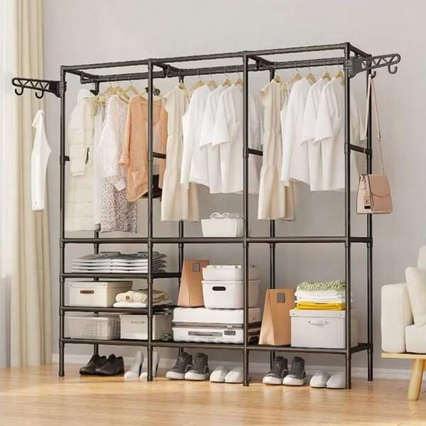 1 Set 1-Tier/2-Tier/3-Tier/4-Tier Multi-Function Independent Coat Rack, Classic Floor-Standing Metal Wardrobe, Precision-Machined Vertical Coat Rack, Space-Saving Heavy-Duty Coat Rack, Easy To Assemble, Wardrobe Storage And Organization Rack, Home Decor Accessory, Sturdy Coat Rack And Shoe Rack, Suitable For Storing Clothes, Jackets, Pants, Shoes, Hats, Bags, Umbrellas, Keys, Furniture, Etc., Suitable For Bedroom, Bathroom, Balcony, Dressing Room, Office And School Dormitory, Suitable For Back To School Season