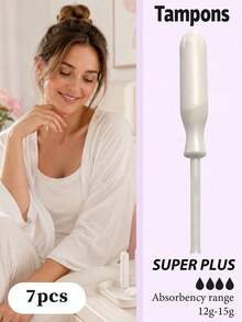 7-Pack Applicator Tampons, Portable Invisible, Sports Style, Suitable For Swimming, Daily Use, Overnight, Large/Small Capacity, Easy Insertion, Individually Wrapped, Mini, Extra Long, Anti-Breakage - White Tampons [with Applicator] - View 12
