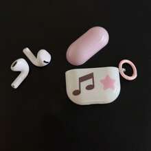 Korean Minimalist Star & Music Note Earphone Case Compatible With AirPods 4, 2, 3, Pro 3, Pro 2, Cute Protective Cover With Hanging Ring, Spring/Summer Earphone Case, Birthday Gift, Holiday Gift - White - View 3