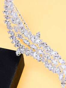 1 pieza Brazalete de dedo con hoja de strass brillante, accesorio de moda minimalista personalizado - Plateado - Ver 3