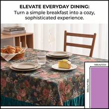 1pc Dark Green Vintage Rose Jacquard Tablecloth With Dark Green Ruffle Edge, Lightweight Luxury Vintage Style Jacquard Fabric, Rectangular Shape, Dark Green Ruffle Edge Splicing Detail Decoration, Functional Home Long Tablecloth Suitable For Family Breakfast, Brunch And Daily Dining Scenes - Green - View 13