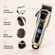 Máquina Cortar Cabelo Profissional Turbo Sem Fio Visor LCD KM-1990 Recarregável - Preto - Visão 6