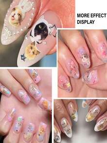 30 Peças Conjunto de Adesivos de Arte de Unhas com Pata de Gato de Desenho Animado Fofo, Decalques de Manicure 3D de Animais de Desenho Animado Fofo Filhote de Cachorro e Gatinho, Decoração de Unhas Kawaii Brilhante e Doce com Tema de Gato e Animal para Mulheres e Meninas - Multicolorido - Visão 7