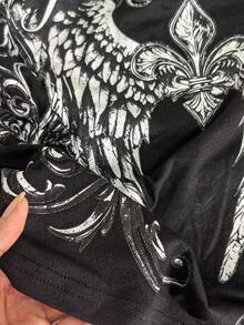 Women's Black Angel Wing Print Spaghetti Strap Top, Y2K Ruched Camisole - Black - View 3