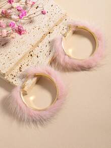 1 Pair Minimalist Hoop Earrings, Premium Women's Earrings For Autumn/Winter - Pink - View 2