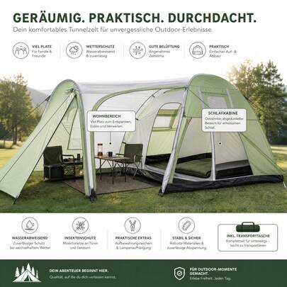 Tunnelzelt für mit Speicher 400*250*155 cm Outdoor-Reisezelt,tragbares Zelt mit Regen- und Sonnenschutz,perfekt für Angeln,Wandern,Picknicks,Strandbesuche,Festivals und andere Outdoor-Aktivitäten. PU2000mm