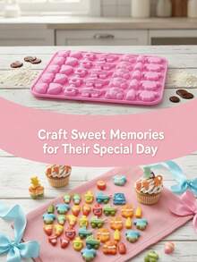 35 Cavity Pink Cute Silicone Baking Mold With Dropper, Multi Shape DIY Cake Chocolate Candy Decorating Kitchen Tool - Multicolor - View 8