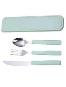 Customized Name Fork, Spoon, Knife Set, Personalized Stainless Steel Fork, Customized Portable Cutlery 3 Pieces Set, Customizable Spoon And Fork Set, Christmas Gift, Anniversary, Travel, Portable, With Cartoon Pattern - Multicolor - View 9