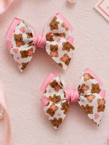 2pcs Cute Bear Pattern Bow Hair Clips,Sweet Cute Hair Clips,Kids Girls Hair Accessories For Daily Wear,Birthday Party Gifts For Friends - Multicolor - View 2