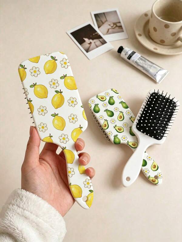 1pc Air Cushion Massage Comb Lemon Avocado Floral Pattern Minimalist Women's Hair Styling Brush Head Massage Comb Anti-Static Smooth Hair Care Styling Comb Suitable For Home Use Gift For Family And Friends