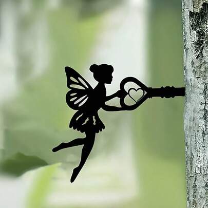1pc Charming 2D Acrylic Fairy Silhouette Wall Art - Unique Garden And Fence Decor, Perfect For Outdoor Spaces, Weddings And Magical Theme Gardens, Outdoor Artwork |Charming Fairy Design|Heart Pattern Design