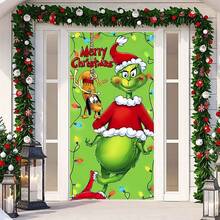 The Grinch Green Christmas Door Cover Welcome Birthday Party Decorations Winter Holiday Front Porch Banner For Indoor Outdoor Home Decor - Multicolor - View 13