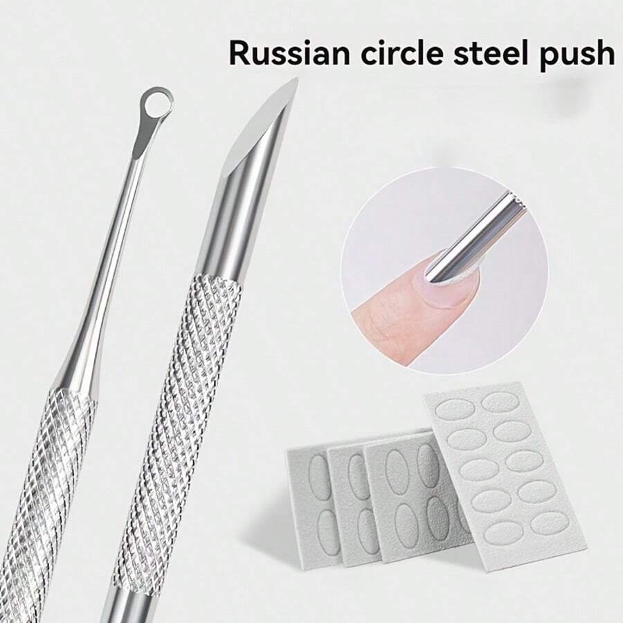 1/2 Pre-Ground Nail File, Double-Ended Steel Pusher, Russian Double-Ended Hoof-Shaped Steel Pusher, Angled Side Nail Trimming Tool For Dead Corners, Nail Polishing Sandpaper, Suitable For Toenails And Foot Cleaning - Multicolor - View 1
