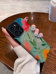 1件裝標語字母復古圖案仿皮紋理3D軟質防摔手機殼，相容 - 彩色 - 查看 5