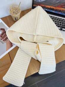 1pc Women's Fashion Solid Color Black/Beige/Khaki/Brown Knitted Pattern Warm Hooded Scarf, Suitable For Dating, Outings, Daily Wear - Multicolor - View 7