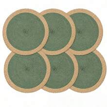 4/6pcs Round Dual-Color Woven Placemats, Thick Anti-Slip Heat-Resistant Table Mats, Durable Hemmed Polypropylene Washable Dining Mats, Suitable For Kitchen Dining Table, Autumn Home Decor, Daily Dinner, Party, Banquet Home Use - Green - View 10