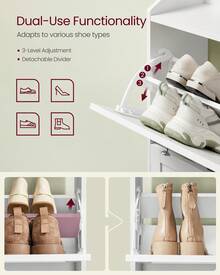VASAGLE Shoe Cabinet With 3 Flip Drawers, Shoe Storage Cabinet, Adjustable And Removable Dividers, Holds Up To 18 Pairs Of Shoes, Entryway, 9.4 X 23.6 X 42.5 Inches - 白色 - 查看 5