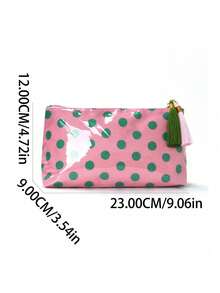 Polka Dot Waterproof Makeup Bag With Contrasting Tassel Storage Bag, Large Capacity Portable Travel Wash Bag Suitable For Skincare, Bathroom, Vacation - Multicolor - View 9