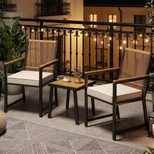 3 Pieces Bistro Set, Outdoor WPC Table & 2 Wicker Chairs With 7cm Waterproof Cushions, Rattan Garden Furniture Set For Patio Balcony Backyard - Beige - View 7