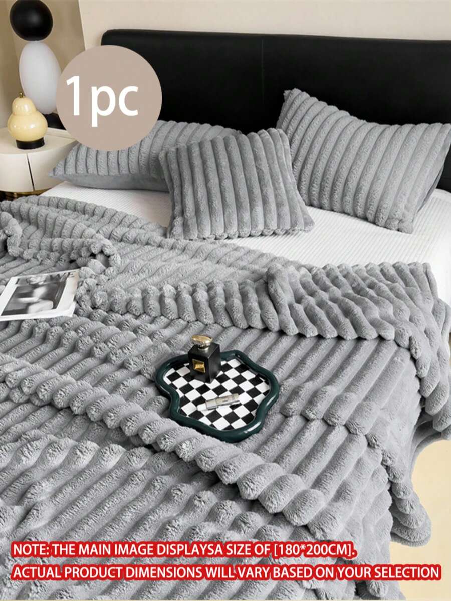1pc Light Gray Ultra Soft Warm Striped Blanket - Machine Washable Polyester Material, Best Choice For Spring And Autumn, Suitable For All Seasons, Ideal For Sofa And Bed - Light Grey - View 1