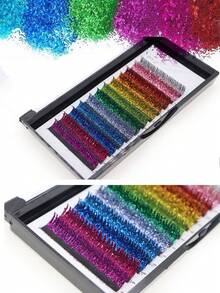 Bulu Mata Berkilau Pelangi, Ekstensi Bulu Mata Individual Berwarna-warni, Payet Berkilau, Lengkungan D, Bulu Mata DIY, Warna, Volume, Bulu Mata Palsu untuk Pesta Cosplay, Riasan Halloween - View 10