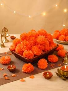 MEHELANY 30/12/5pcs Artificial Marigold Flower Heads, Orange Plastic Faux Chrysanthemums, Day Of The Dead Decoration Flowers, Suitable For Halloween, Diwali, Wedding Party DIY Floral Arrangement, Rangoli Carpet Decor Supplies, Autumn Decoration, DIY Marigold Wreath - Dark Orange - View 4