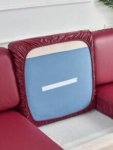 1 pieza Funda de cojín de sofá de cuero, funda de sofá elástica de lujo para sala de estar, unicolor, funda protectora de sofá simple, decoración del hogar, adecuada para todas las estaciones, dormitorio, sala de estar, oficina - Vino tinto - Ver 7