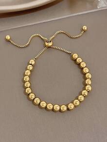 Set/1Pc Classic Round Gold Bead Chain Bracelet Necklace Stainless Steel Jewelry Set,For Women,Party,Daily,Birthday/Valentine /Christmas,Boho/Y2K - Multicolor - View 7