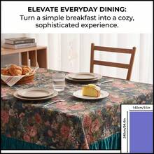 1pc Dark Green Vintage Rose Jacquard Tablecloth With Dark Green Ruffle Edge, Lightweight Luxury Vintage Style Jacquard Fabric, Rectangular Shape, Dark Green Ruffle Edge Splicing Detail Decoration, Functional Home Long Tablecloth Suitable For Family Breakfast, Brunch And Daily Dining Scenes - Green - View 18