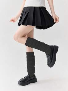 1 Pair Of Autumn And Winter White Knee-High Socks. Grey Terry Socks, Warm High-Cut Socks, JK Socks, Slouchy Socks - Multicolor - View 8