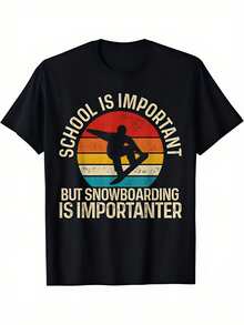 board-T-Shirt - "Schule ist wichtig, aber Snowboarden ist wichtiger" Grafik-T-Shirt mit Retro-Snowboarder- und Board-Design, locker geschnittenes Freizeitshirt für Wintersport-Fans, maschinenwaschbares Geschenk - Schwarz - Übersicht 1