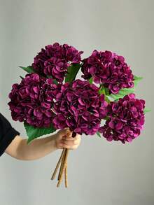 1pc Purple-Red Artificial Hydrangea, Realistic Silk Hydrangea Decor, High-Quality Faux Flower Bouquet, Suitable For DIY Wedding Bouquet, Party, Home, Living Room, Kitchen, Garden, Hotel, Office, Autumn DIY Wreath, Gift - Red Violet - View 1