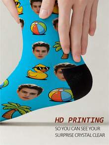 1 Pair Customized Face Pattern Socks, Summer Fun Cute Smile Design, Birthday Gift, Wedding Gift, Best Friend Gift, Family Socks, Holiday Gift - Multicolor - View 3