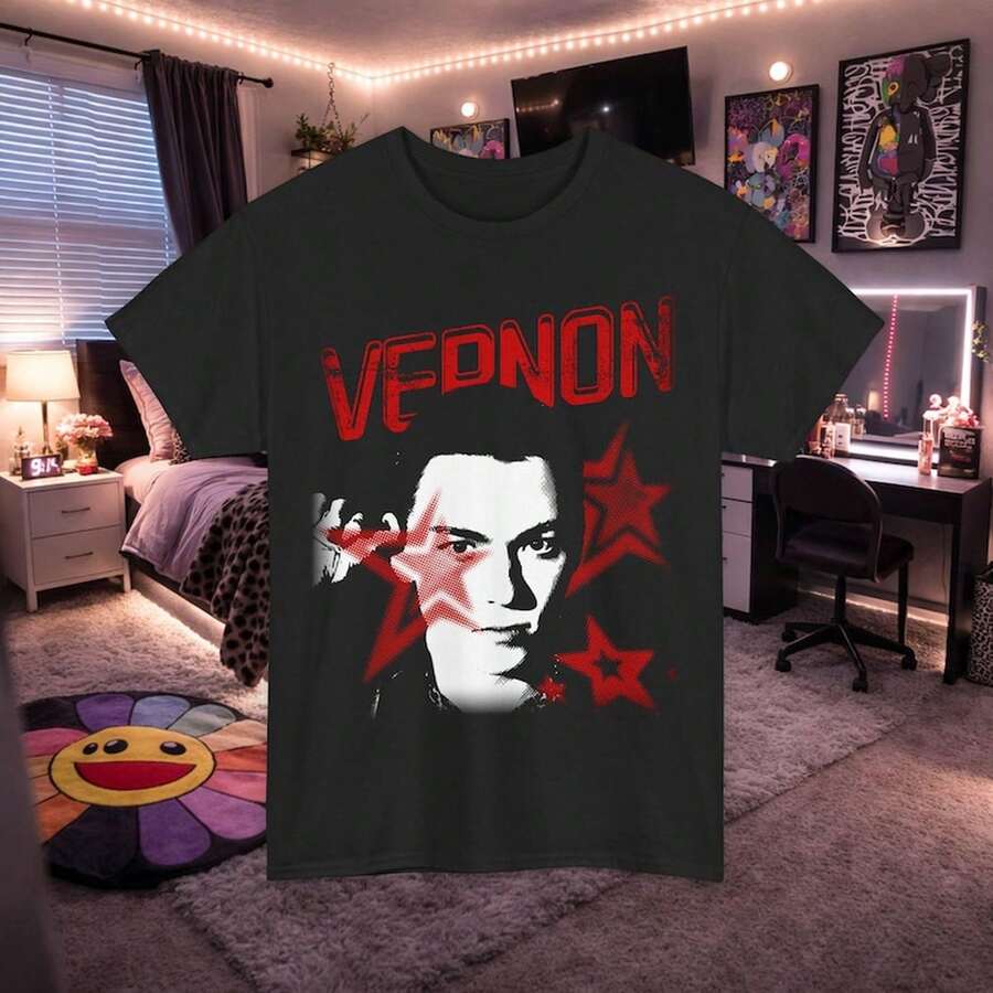 Camiseta unisex de algodón pesado con gráfico vintage Y2k de Seventeen Vernon. - Negro - Ver 1