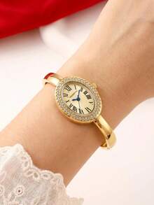 1pc Women's Minimalist Vintage Exquisite Small Versatile Bracelet Quartz Watch Suitable For Daily Wear - Gold - View 5