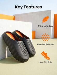 GAISIMA Men's Contrast Color Hollow Breathable Thick Sole Slide Sandals, Unisex Perforated Street Style Height-Increasing Sandals, Suitable For Summer Outdoor, Daily, Bathroom Wear - Black - View 8