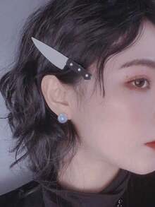 2/1pc Women's Halloween Street Style Gothic Fake Knife Hair Clip, Side Bangs Hairpin, Decorative Hair Accessory, Photo Prop, Head Accessory - Multicolor - View 4